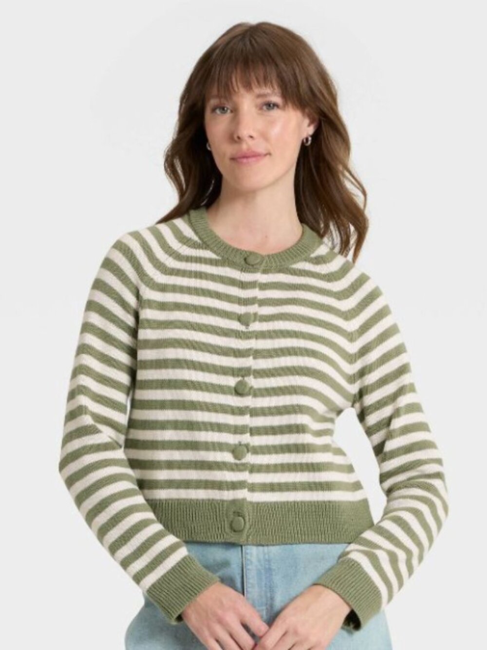 Universal Thread Olive Green & White Striped Button-Front Cardigan - XXL